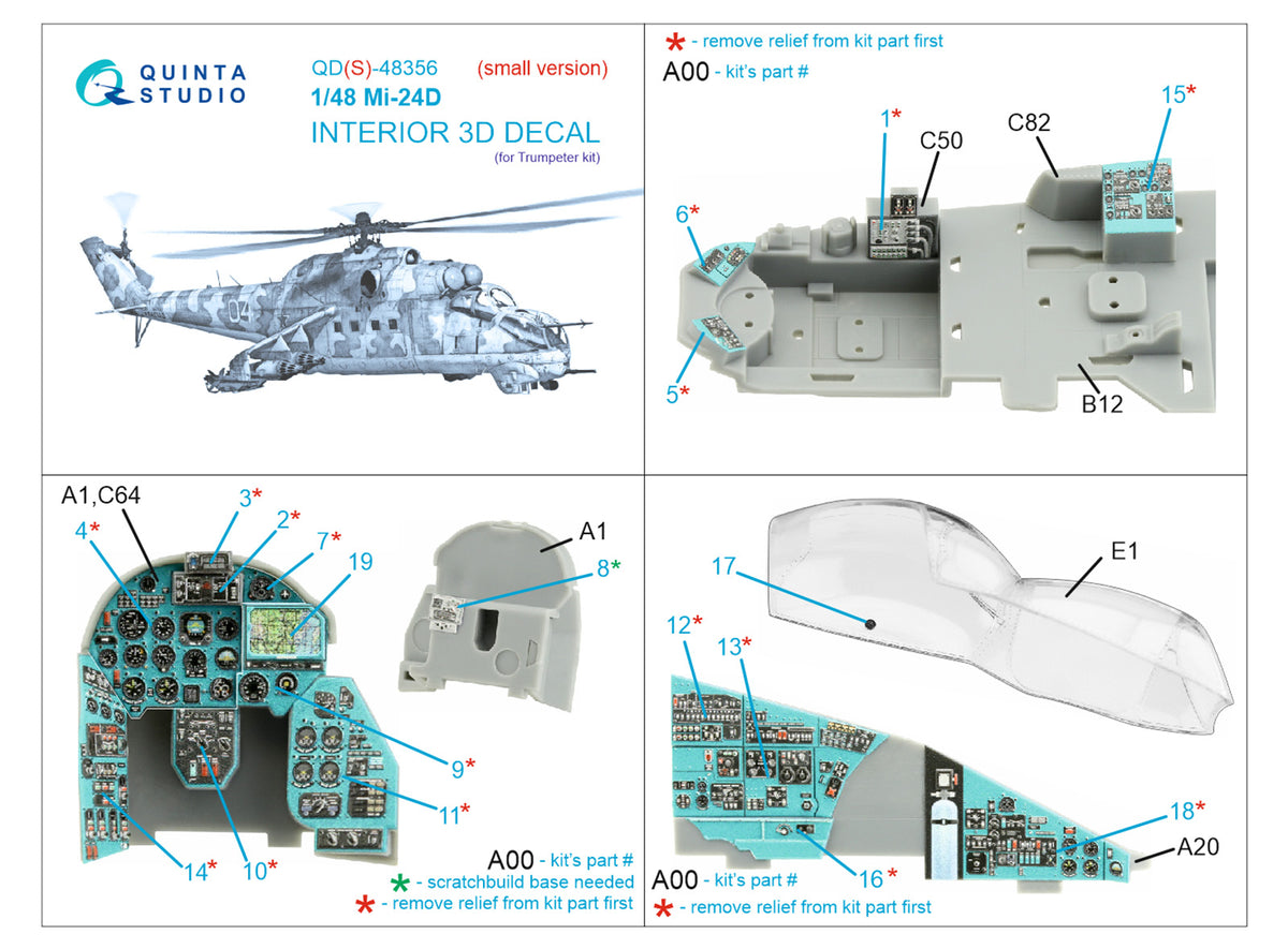 Mil Mi-24D 3D-Printed coloured Interior on decal paper (designed to be used with Trumpeter kits) (SMALL VERSION)