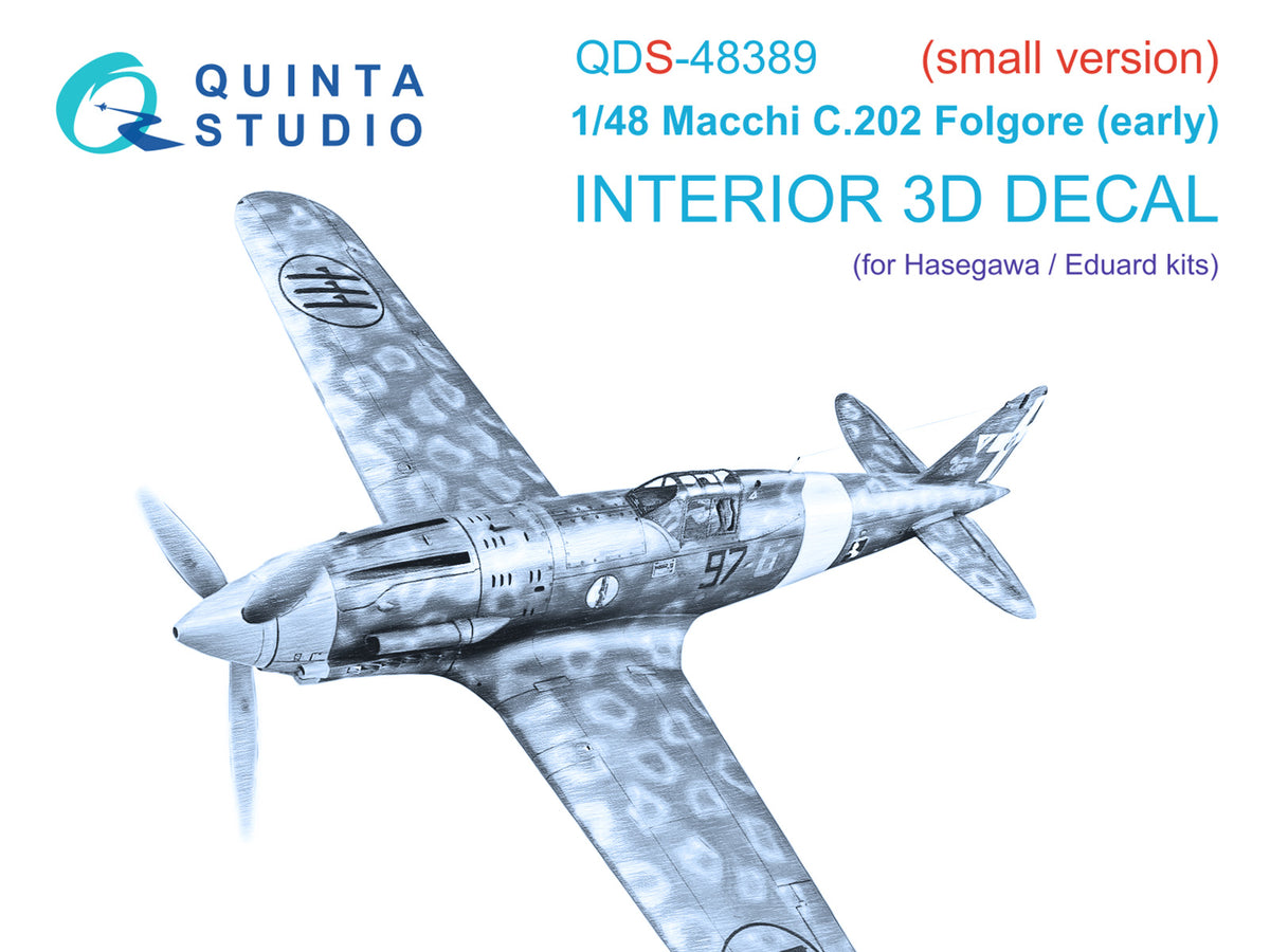 Macchi C.202 Folgore Early 3D-Printed coloured Interior on decal paper (designed to be used with Eduard and Hasegawa kits) (Small version)