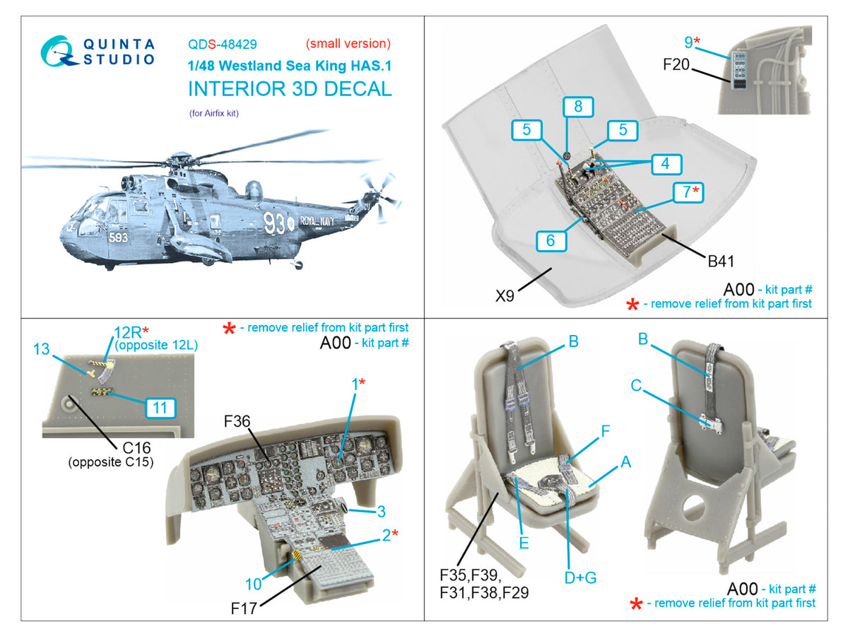 Westland Sea King HAS.1 3D-Printed coloured Interior on decal paper (designed to be used with Airfix kits) (Small version)