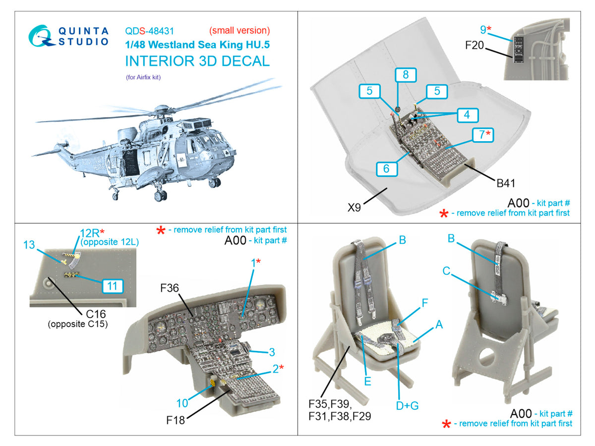 Westland Sea King HU.5 3D-Printed coloured Interior on decal paper (designed to be used with Airfix kits) (Small version)
