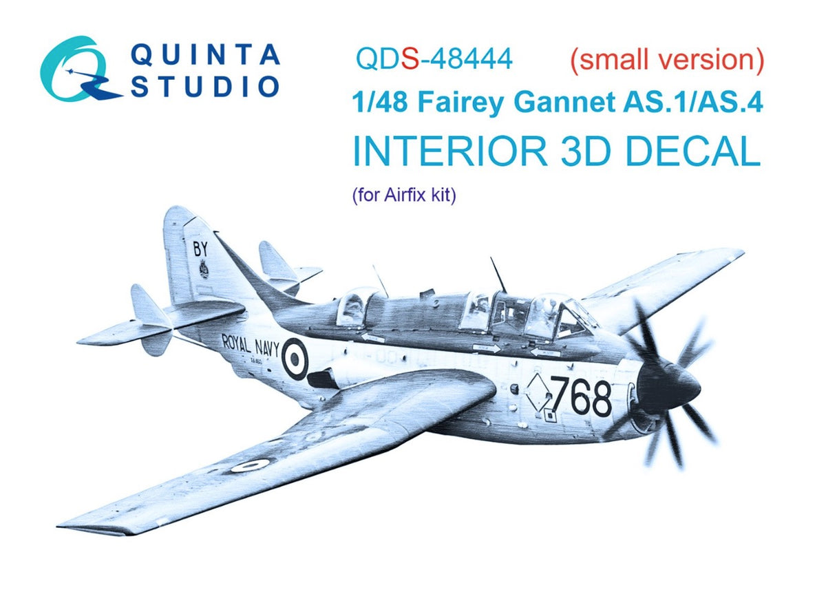 Fairey Gannet AS.1/AS.4 3D-Printed coloured Interior on decal paper (designed to be used with Airfix kits) (Small version)