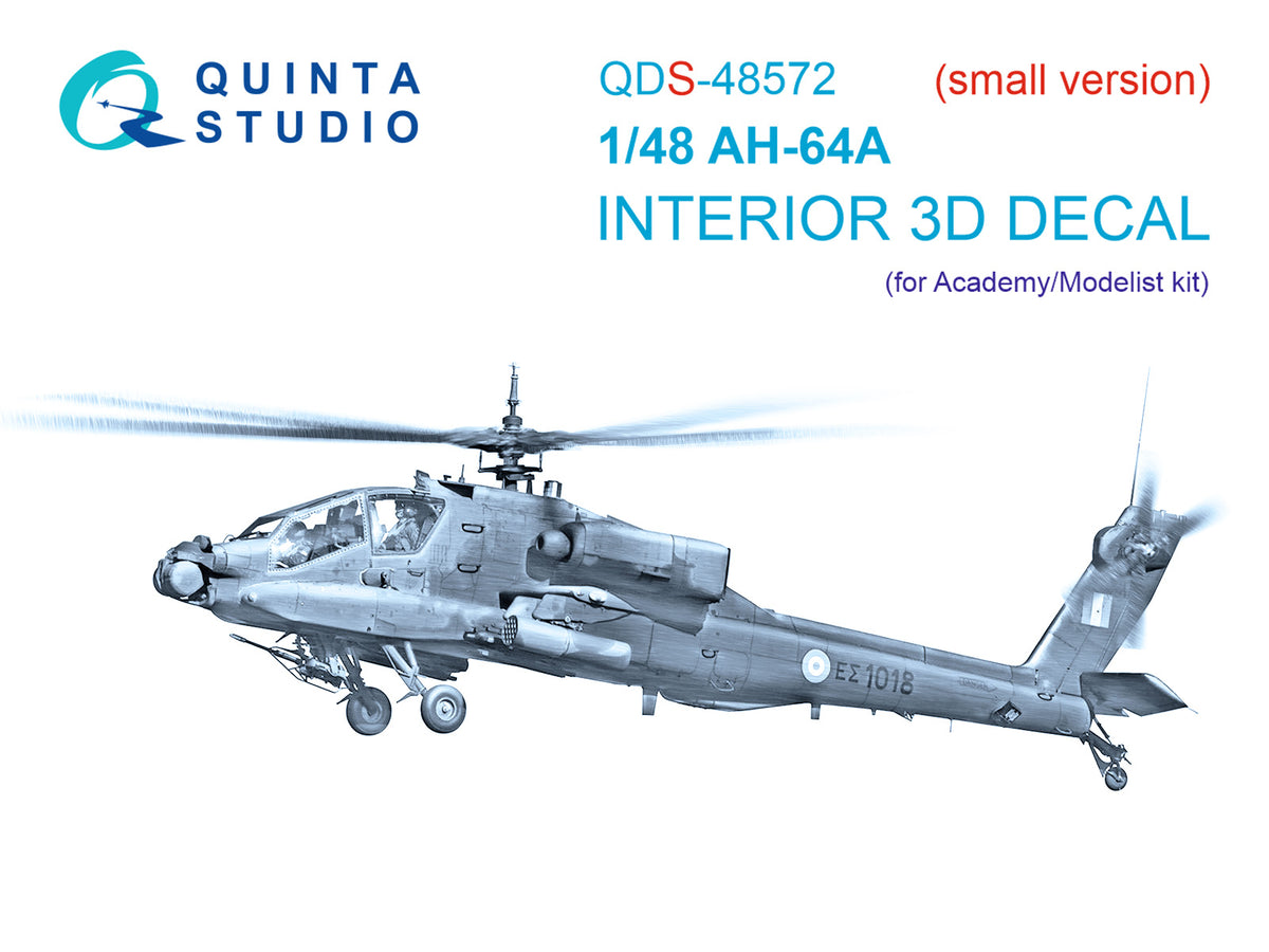 Bell/Boeing AH-64A 3D-Printed & coloured Interior on decal paper (designed to be used with Academy and Modelist kits) (small version)