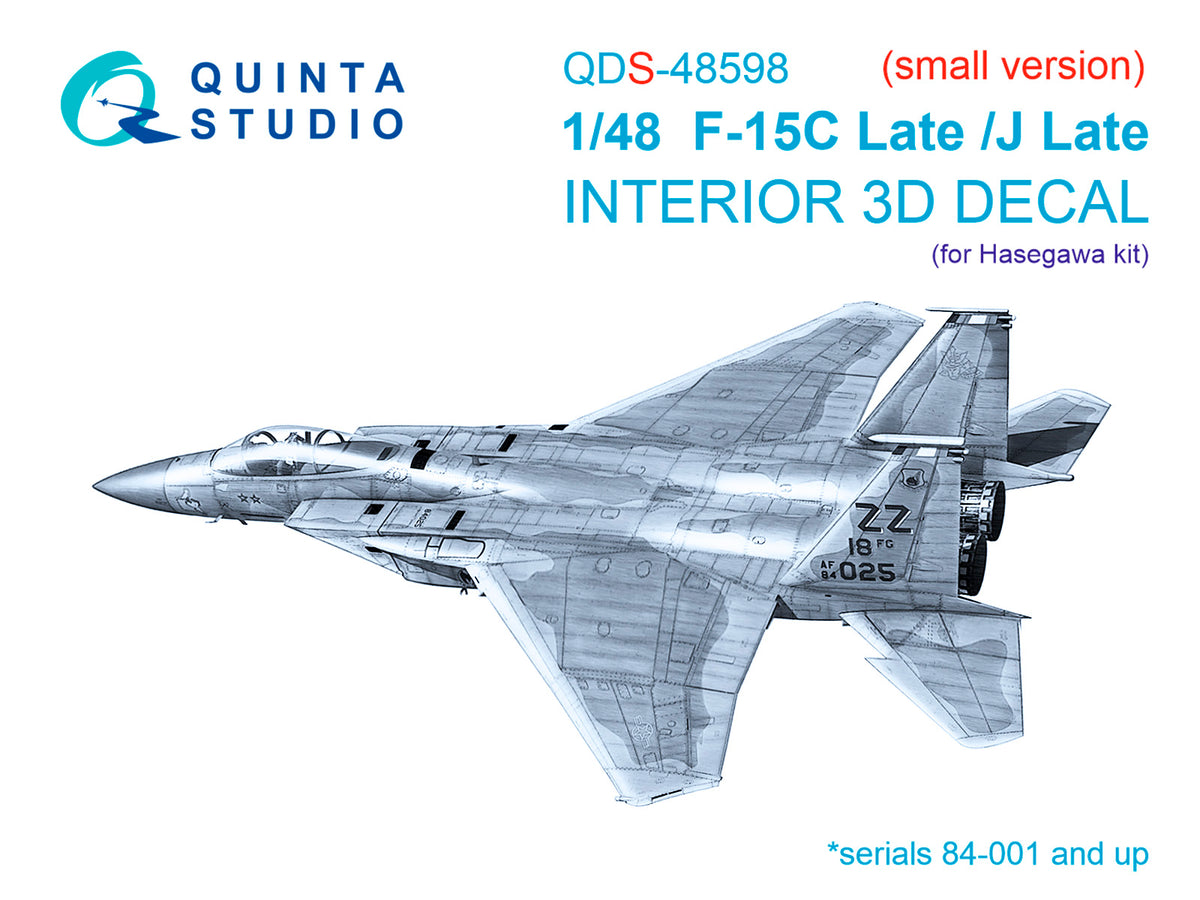 McDonnell F-15C Eagle Late/F-15J Late 3D-Printed & coloured Interior on decal paper (designed to be used with Hasegawa kits) (Small version)