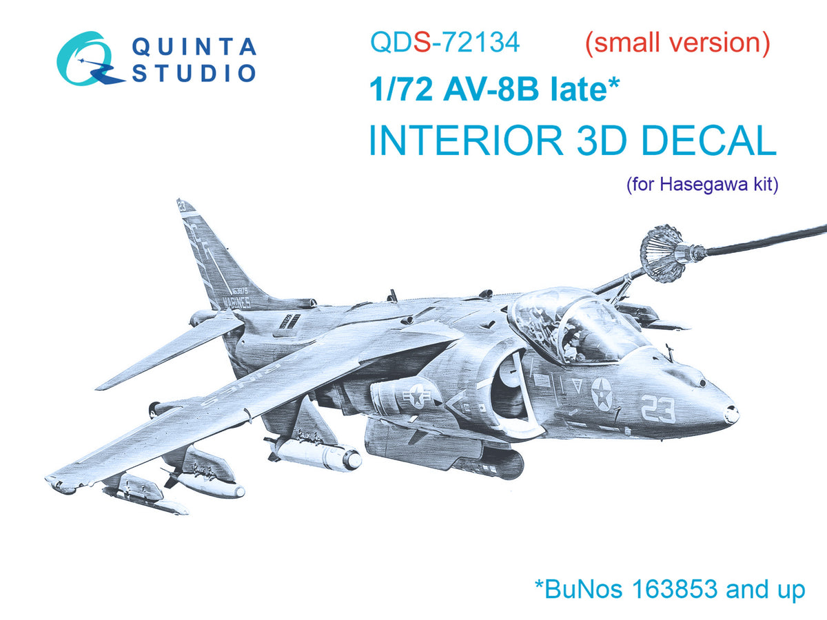 McDonnell-Douglas AV-8B late 3D-Printed coloured Interior on decal paper (designed to be used with Hasegawa kits) (small version)