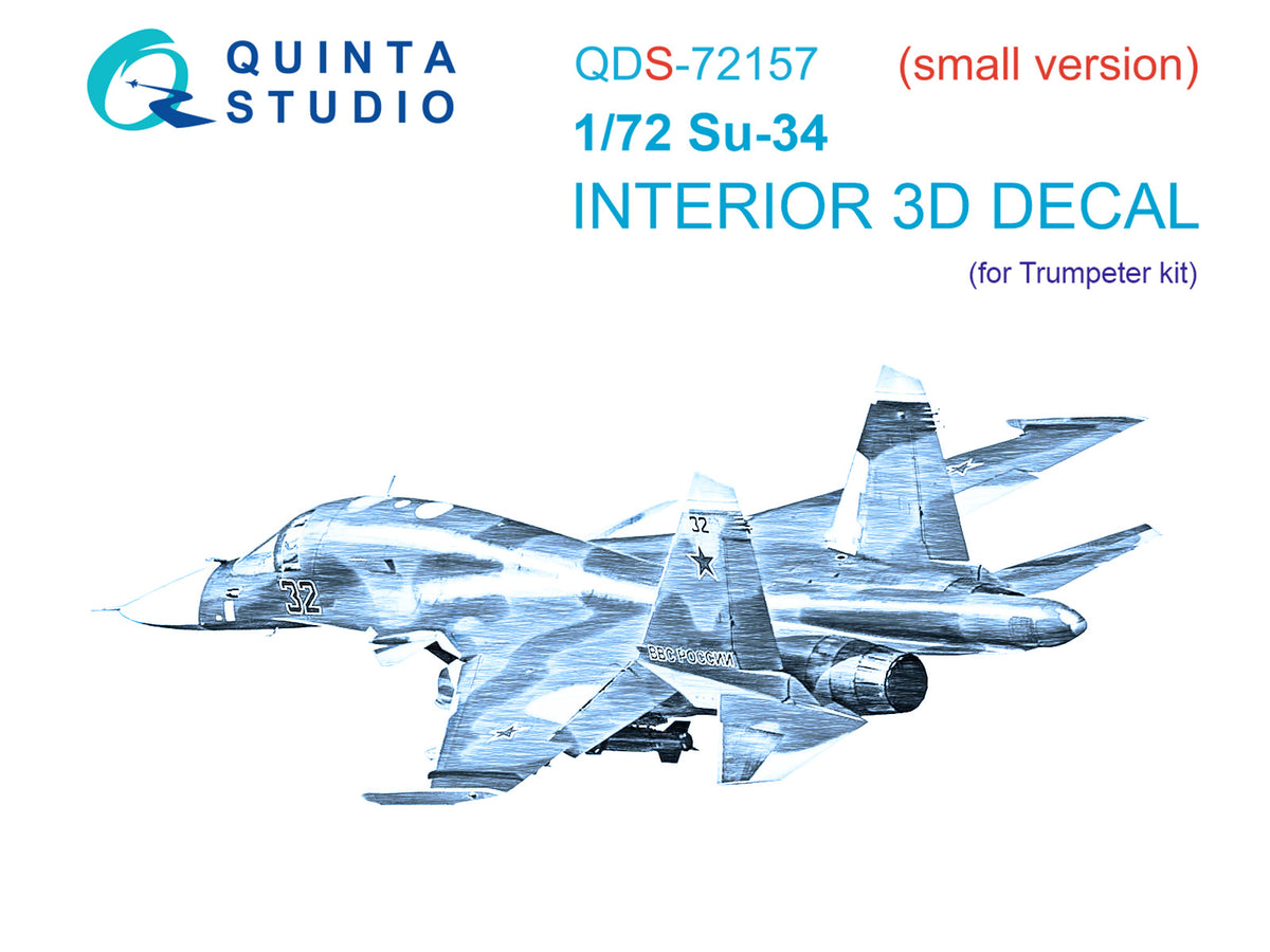 Sukhoi Su-34 3D-Printed coloured Interior on decal paper (designed to be used with Trumpeter kits) (small version)