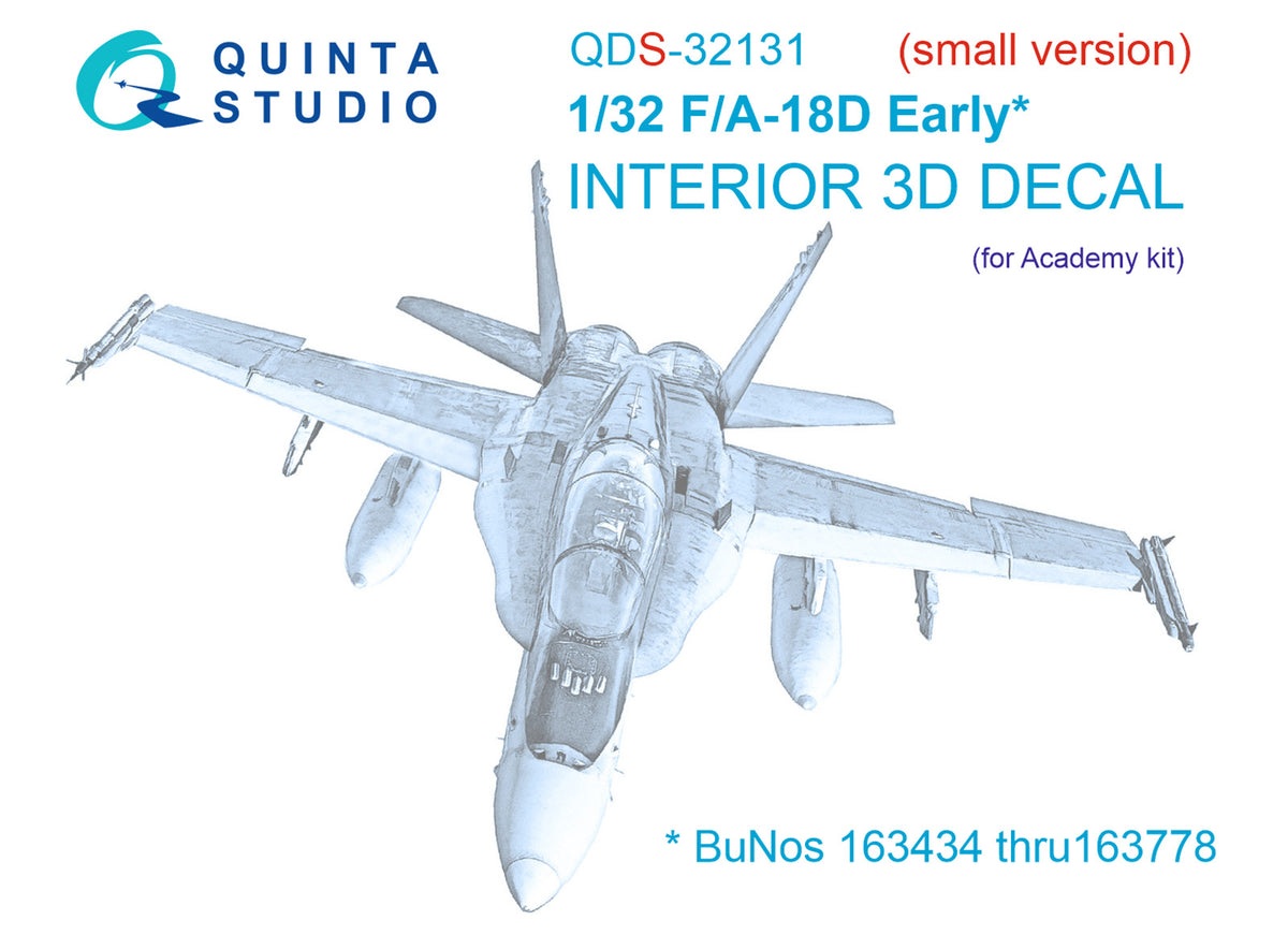 McDonnell-Douglas F/A-18D Early 3D-Printed coloured Interior on decal paper (designed to be used with Academy kits)(SMALL VERSION)