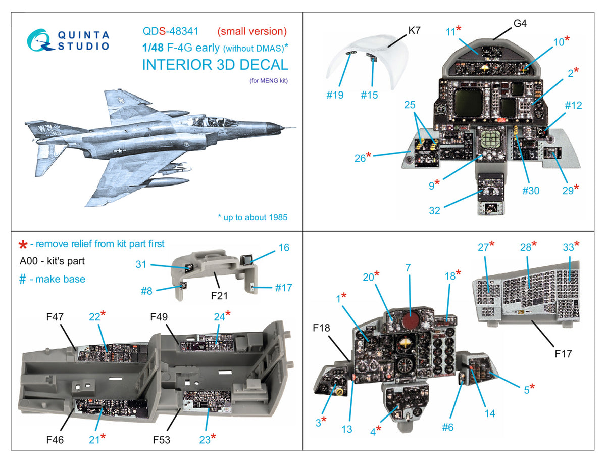 McDonnell F-4G Phantom early 3D-Printed coloured Interior on decal paper (designed to be used with Meng Models kits) (SMALL VERSION)