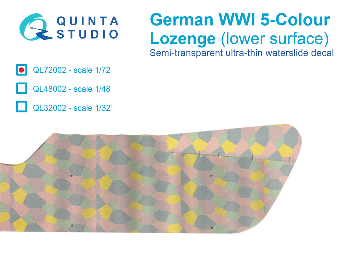 German WWI 5-Colour Lozenge (lower surface) Semi-transparent ultra-thin waterslide decal for exterior surfaces