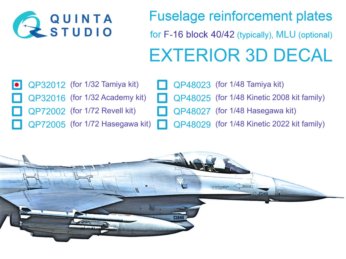 Lockheed-Martin F-16C Fighting Falcon block 40/42 reinforcement plates (3D-Printed)(designed to be used with Tamiya kits)
