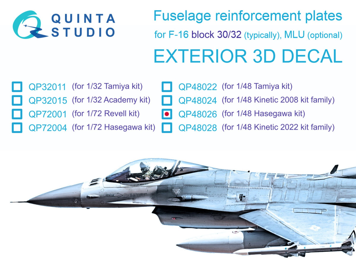 Lockheed-Martin F-16C/F-16D block 30/32 reinforcement plates (3D-Printed)(designed to be used with Hasegawa kits)