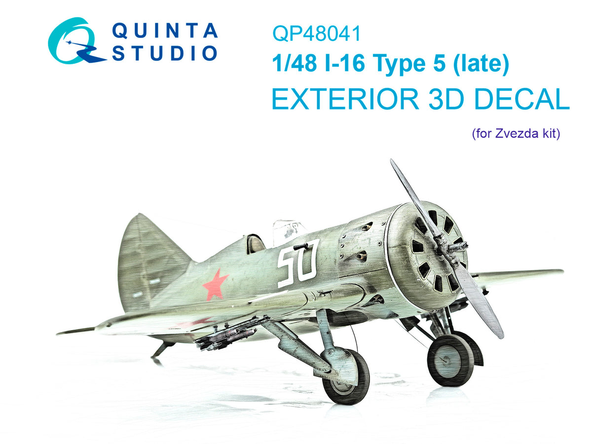 Polikarpov I-16 Type 5 (late) Exterior set (3D-Printed)(designed to be used with Zvezda kits)