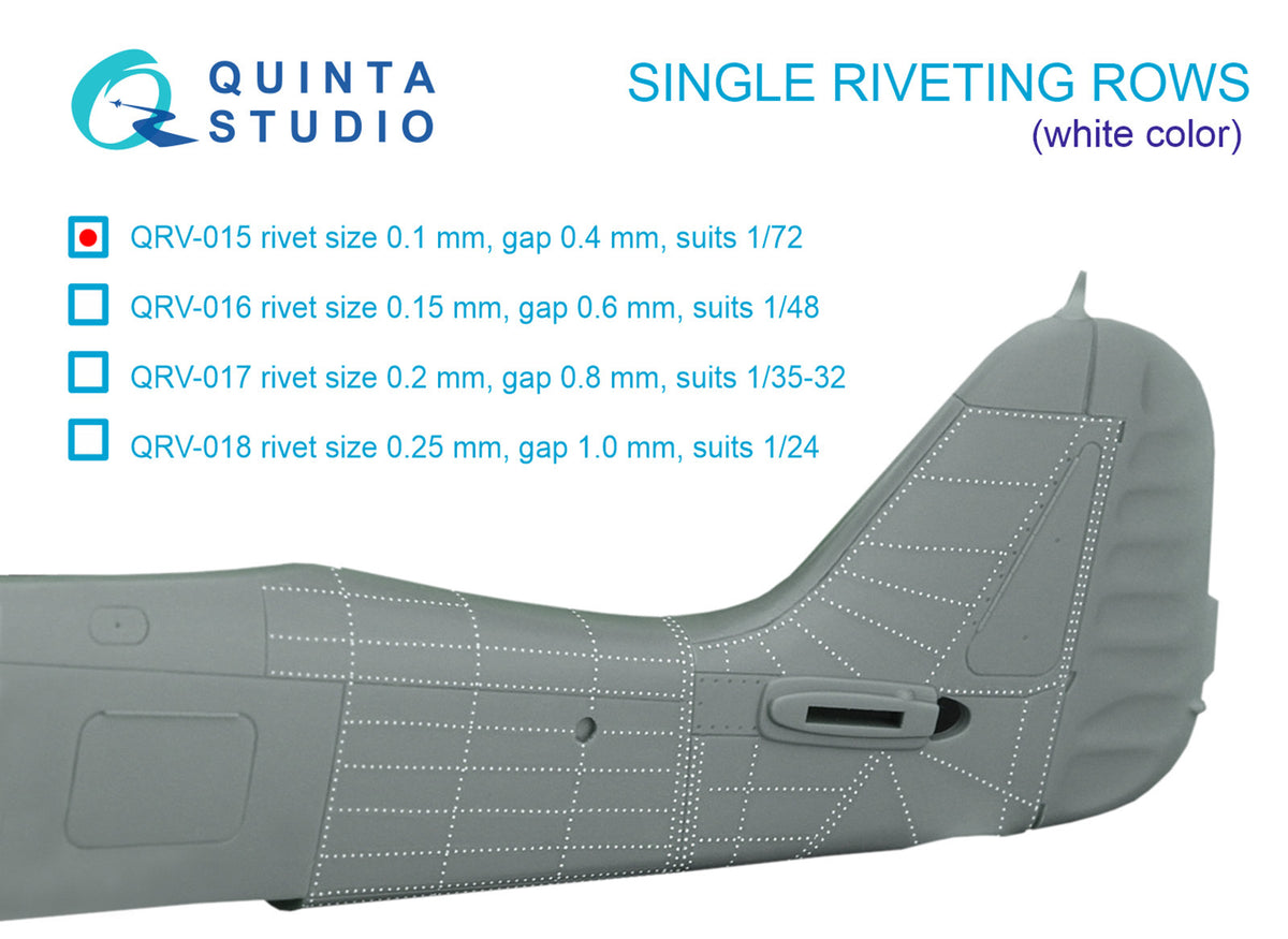 Single riveting rows (rivet size 0.10 mm, gap 0.4 mm, suits 1/72 scale), White color, total length 6.7 m/22 ft