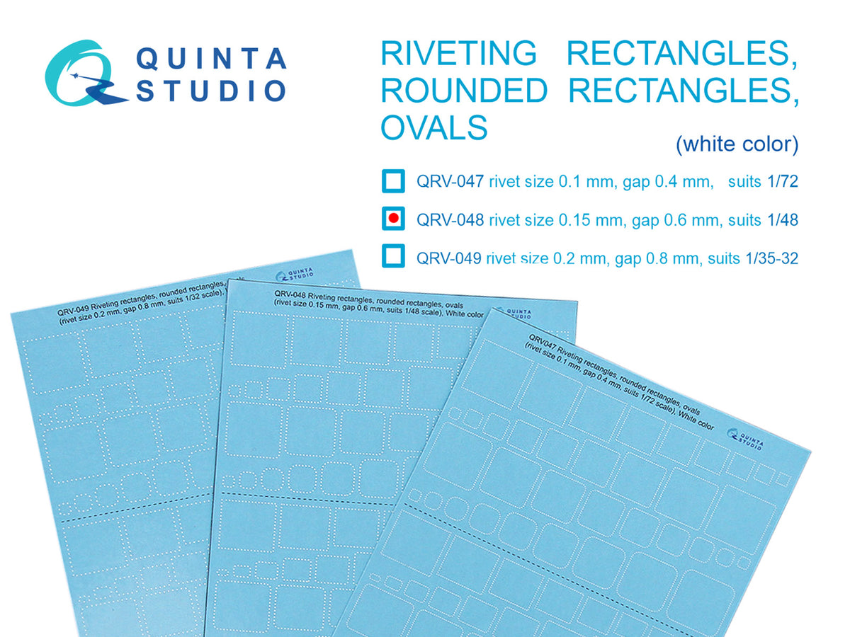Riveting rectangles, rounded rectangles and ovals (rivet size 0.15 mm, gap 0.6 mm, suits 1/48), White color
