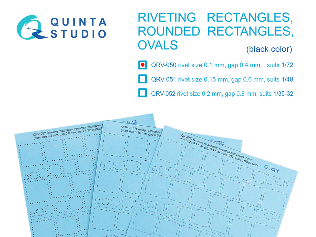 Riveting rectangles, rounded rectangles and ovals (rivet size 0.10 mm, gap 0.4 mm, suits 1/72), Black color