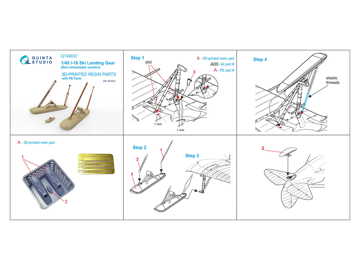 Polikarpov I-16 Ski landing gear (Non-retractable version) (3D-Printed)(designed to be used with Zvezda kits)