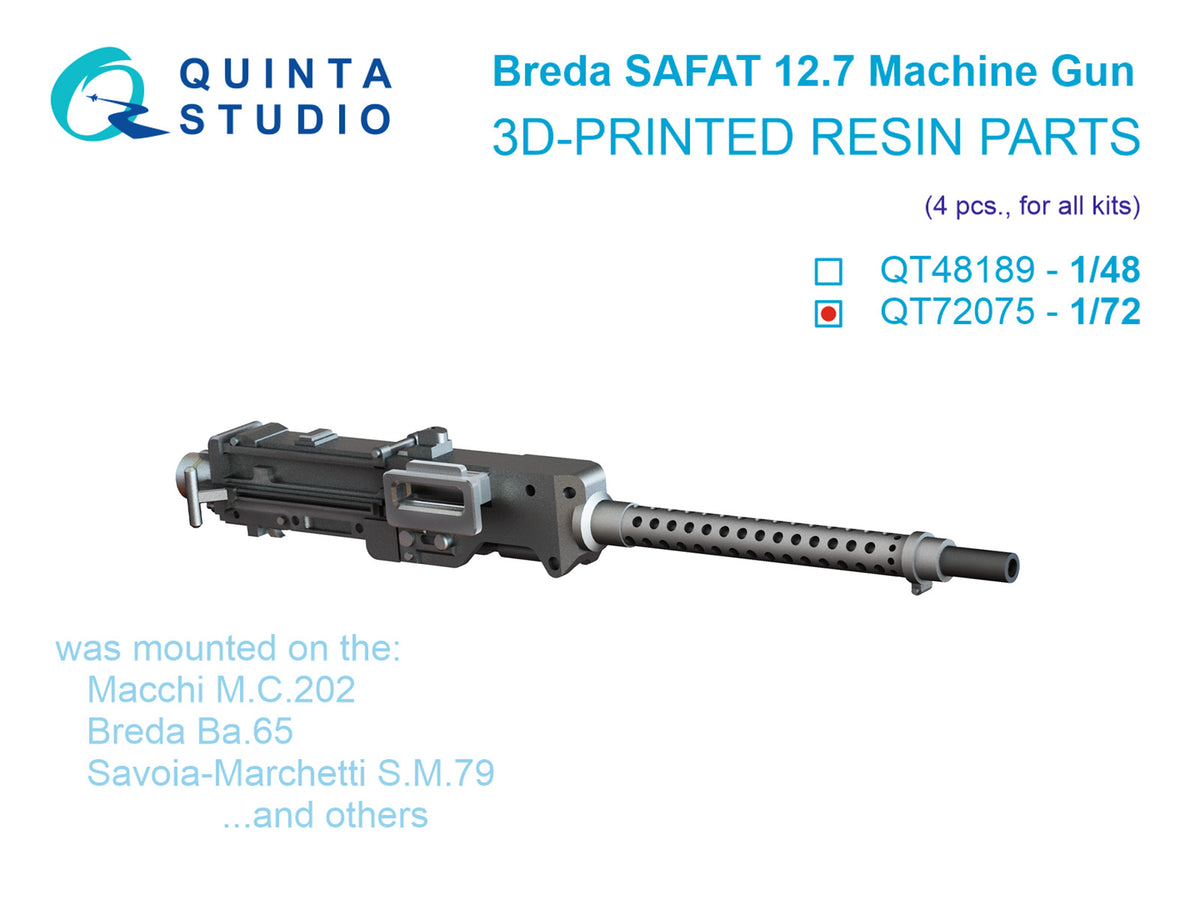 Italian Breda SAFAT 12.7, WWII Italian Machine Gun, 4 pcs (for all kits) as fitted to Macchi C.202, Breda Ba.65, Savoia-Marchetti SM.79 plus more (designed to be used with Airfix, Italeri and Special Hobby kits)
