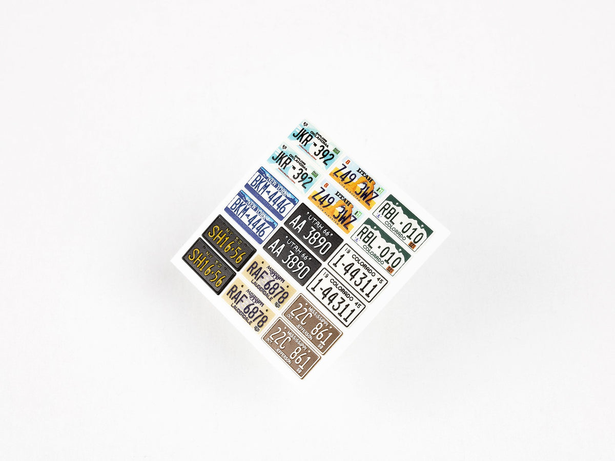 USA License plates set 2. Utah x 2 styles, New York x 2 styles, California, Mississippi x 2 styles,