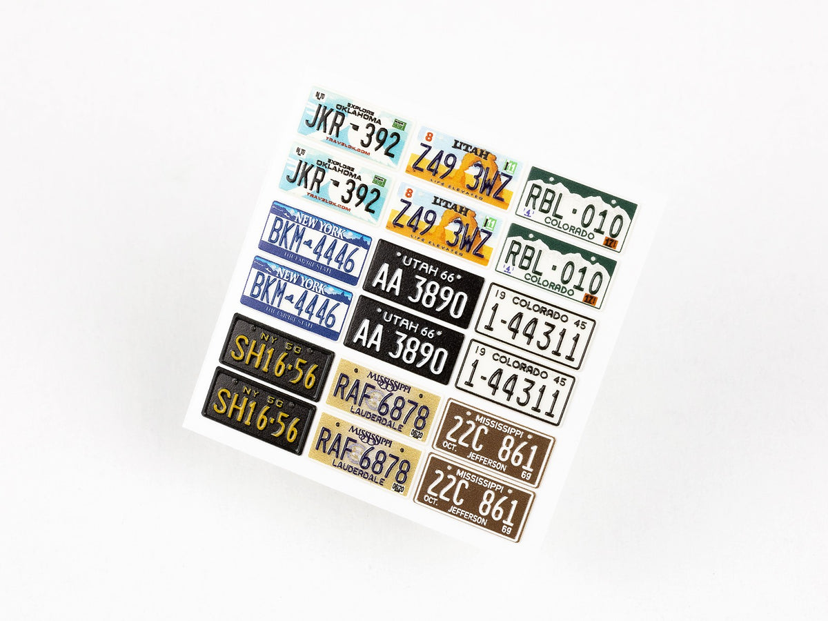 USA License plates set 2. Utah x 2 styles, New York x 2 styles, California, Mississippi x 2 styles,