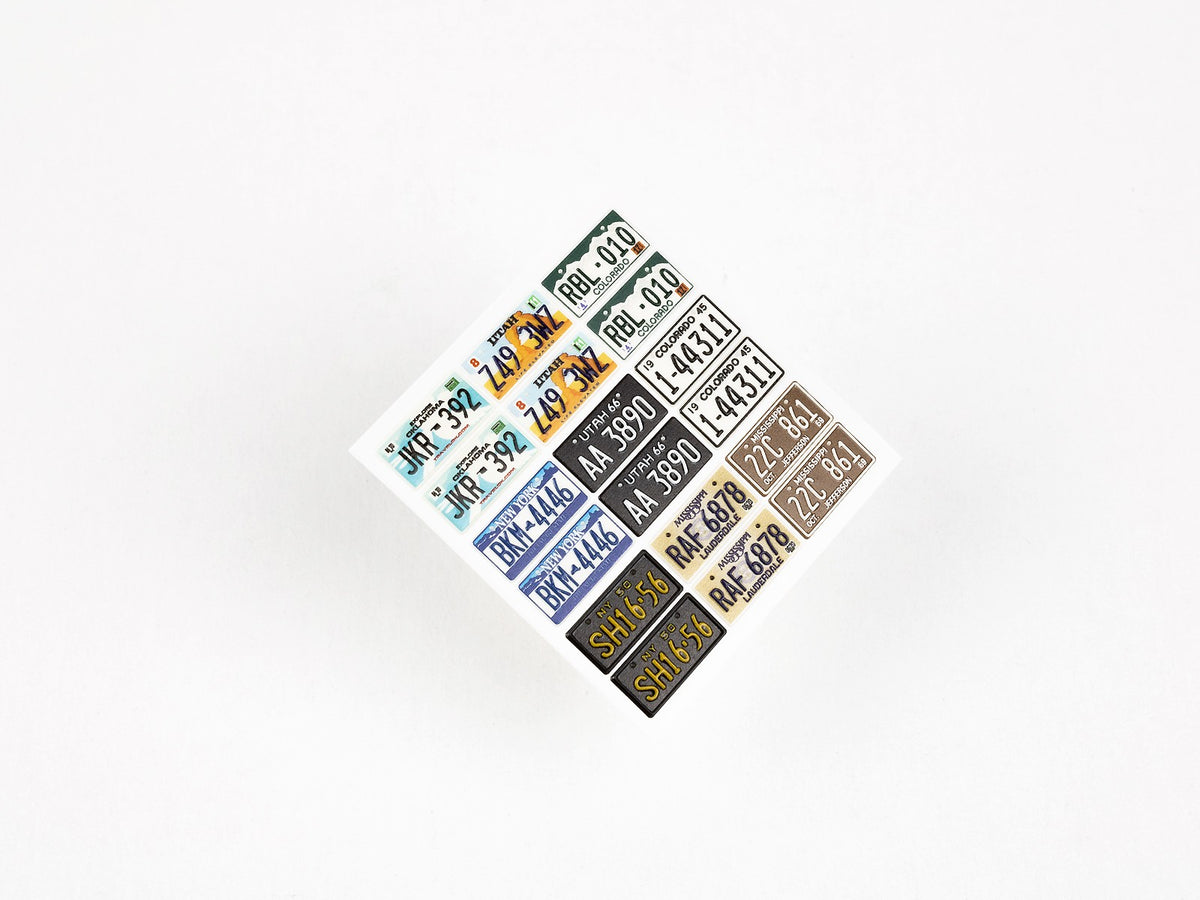 USA License plates set 2. Utah x 2 styles, New York x 2 styles, California, Mississippi x 2 styles,
