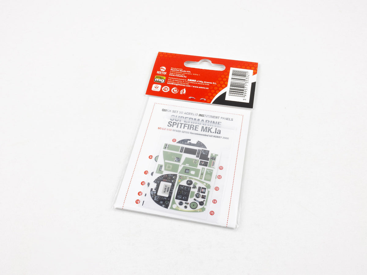 Supermarine Spitfire Mk.Ia 3D colored resin 3D Acrylic Instrument Panel (designed to be used with Hobby 2000 and Revell kits)