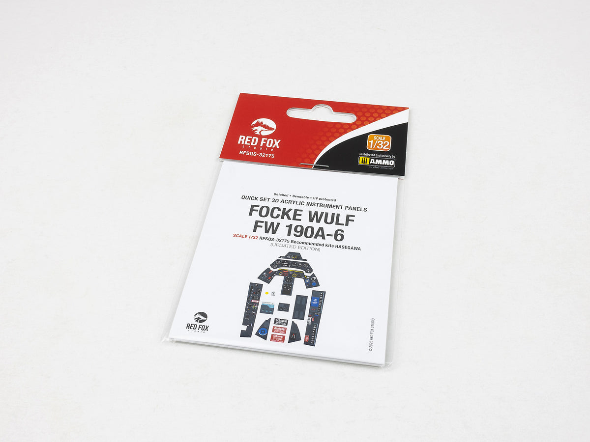 Focke-Wulf Fw-190A-6 Updated 3D colored resin 3D Acrylic Instrument Panel (designed to be used with Hasegawa kits)