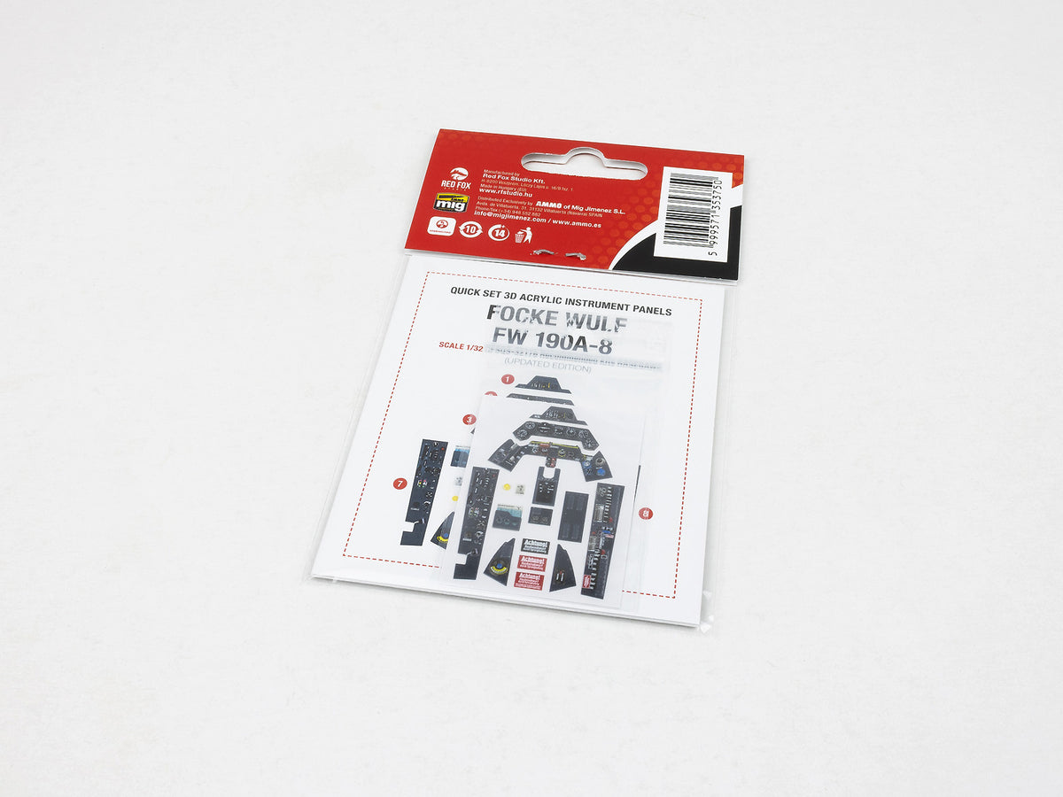 Focke-Wulf Fw-190A-8 Updated 3D colored resin 3D Acrylic Instrument Panel (designed to be used with Hasegawa kits)