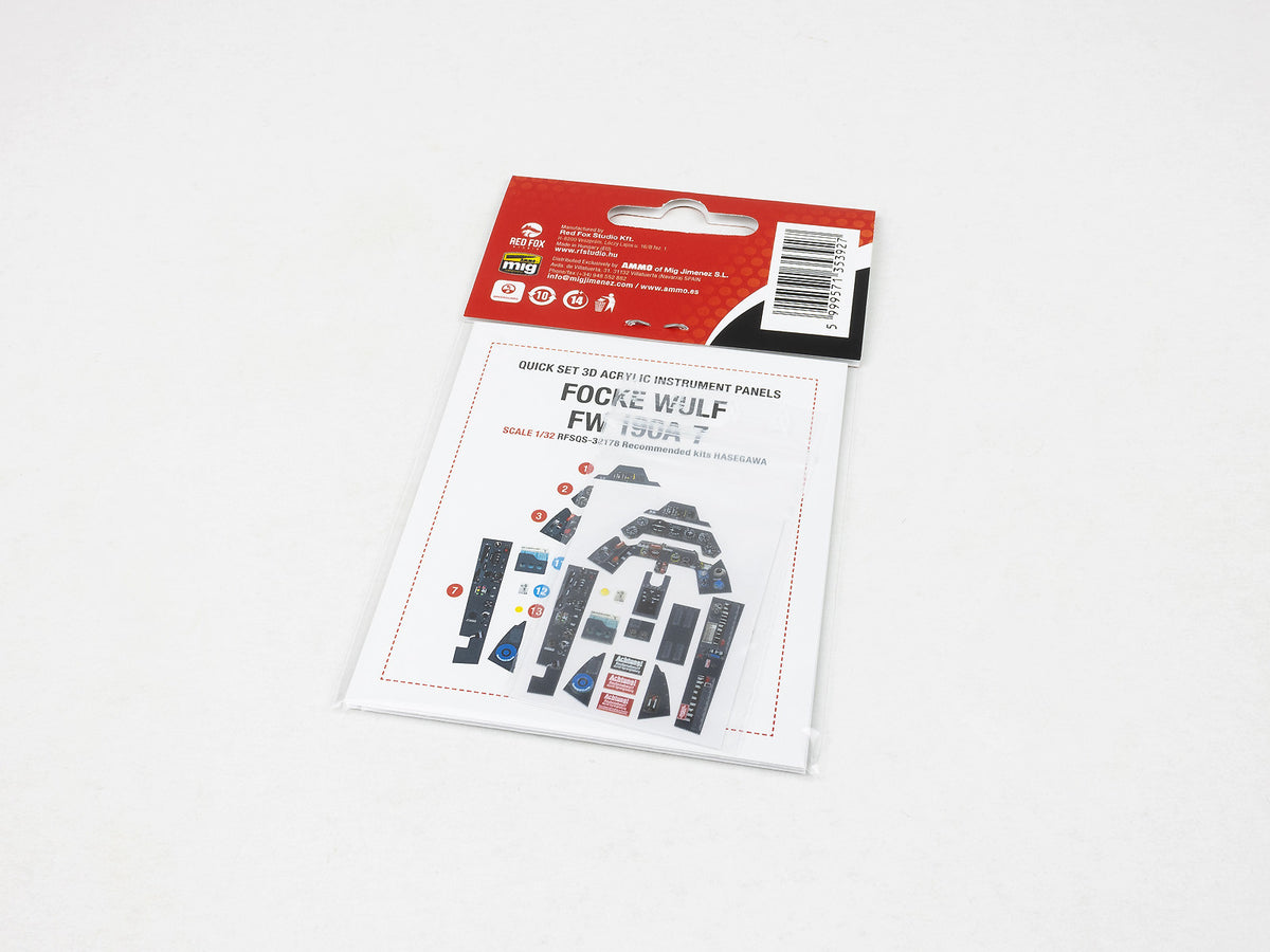 Focke-Wulf Fw-190A-7 3D colored resin 3D Acrylic Instrument Panel (designed to be used with Hasegawa kits)