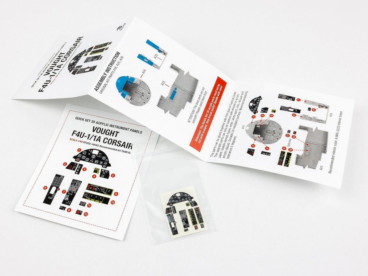 Vought F4U-1/1A Corsair 3D Acrylic Instrument Panel (designed to be used with Tamiya kits)