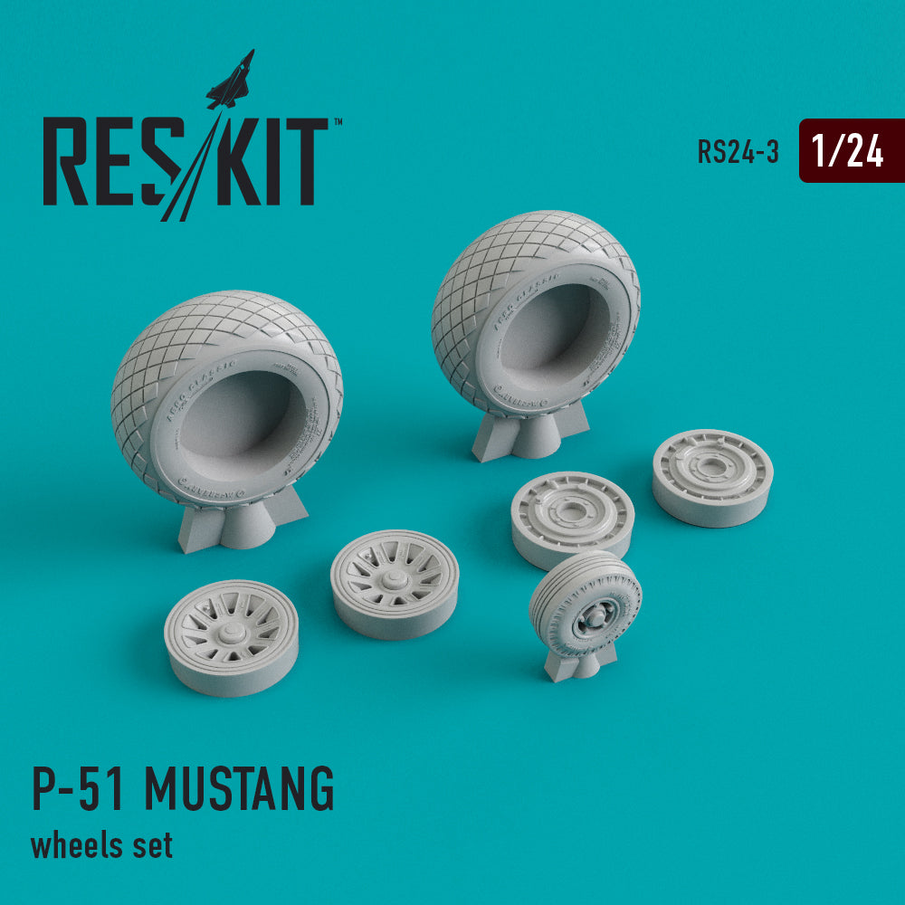 North-American P-51D MUSTANG wheels set (designed to be used with Airfix, Bandai, Heller, Hobbycraft and Trumpeter kits) (ResKit sold out May 2026)