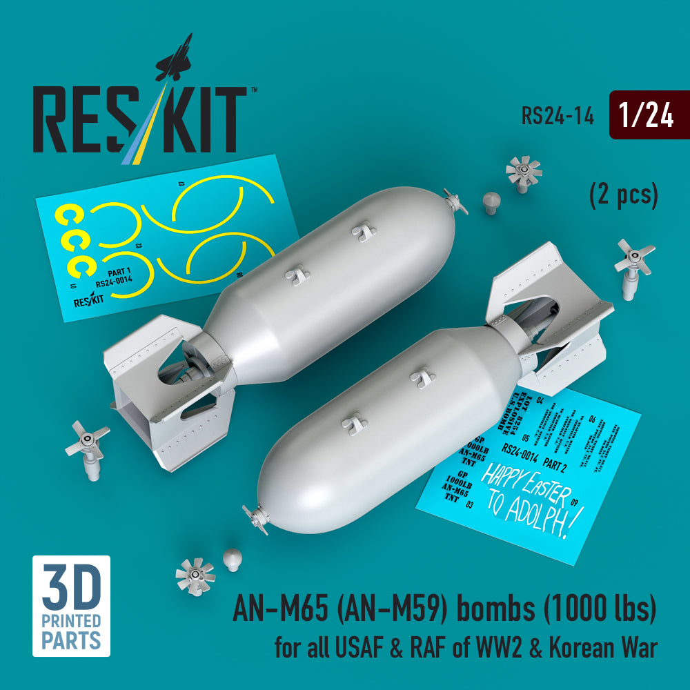 AN-M65 (AN-M59) bombs (1000 lbs) for all USAF & RAF of WW2 & Korean War (2 pcs) 3D-Printed