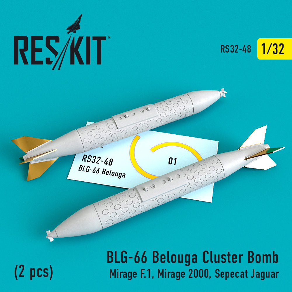 BLG-66 Belouga Cluster Bomb (2 pcs) Dassault_Mirage F.1, Mirage 2000, Sepecat Jaguar (designed to be used with Kitty Hawk Models Models and Zimi Model kits)