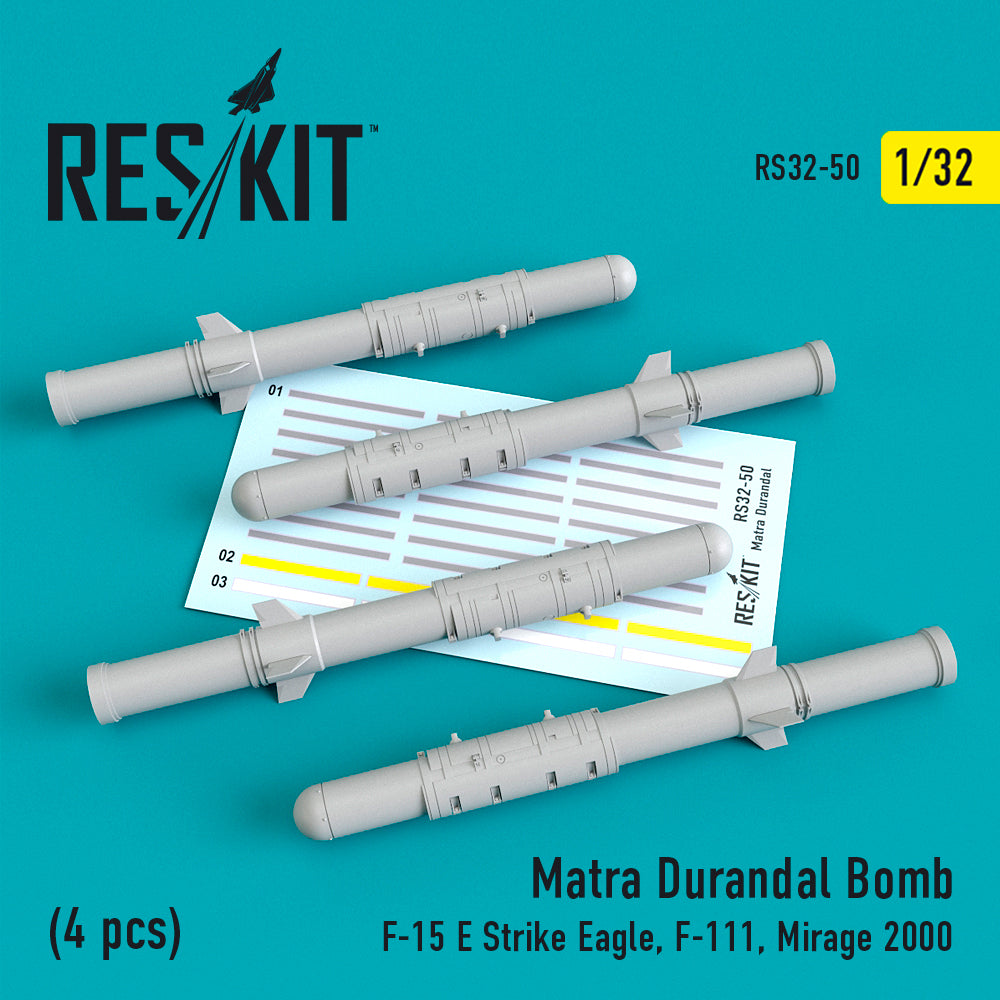 Matra Durandal Bomb (4 pcs) (McDonnell F-15E Strike Eagle, General-Dynamics F-111, Dassault_Mirage 2000) (designed to be used with Kitty Hawk Models Models and Zimi Model kits) (Reskit sold out March 2025)