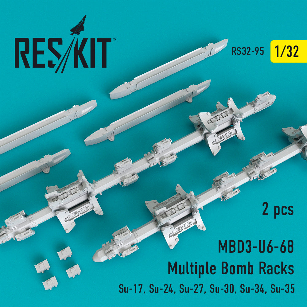 MBD3-U6-68 Multiple Bomb Racks (2 pcs) (Sukhoi Su-17, Sukhoi Su-24, Sukhoi Su-27, Sukhoi Su-30, Sukhoi Su-34, Sukhoi Su-35) (designed to be used with Trumpeter kits) WILL BE REPLACED BY A 3D-Printed SET IN THE NEAR FUTURE. (Reskit sold out March 2025)
