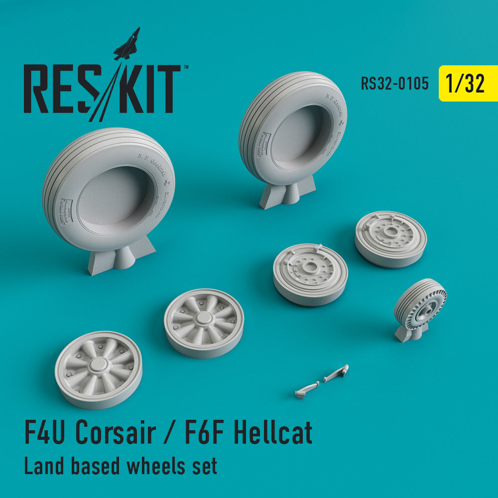 Vought F4U-1 Corsair / Grumman F6F Hellcat Land based wheels set (designed to be used with Revell, Tamiya and Trumpeter kits)[F4U-4) (ResKit sold out January 2026 so no more after we sell out)