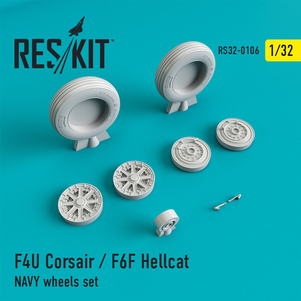 Vought F4U-1/F4U-4A Corsair / Grumman F6F-3/F6F-5 Hellcat Naval based wheels set (designed to be used with Revell, Tamiya and Trumpeter kits) (ResKit sold out January 2026 so no more after we sell out)