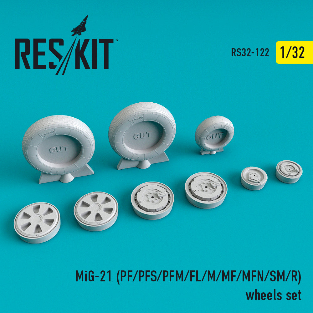 Mikoyan MiG-21 (MiG-21PF/ MiG-21PFS/PFM/ MiG-21FL/ MiG-21M/ MiG-21MF/ MiG-21MFN/ MiG-21SM/ MiG-21R) (ResKit sold out May 2026) wheels set (designed to be used with Revell and Trumpeter kits) (ResKit sold out May 2026)