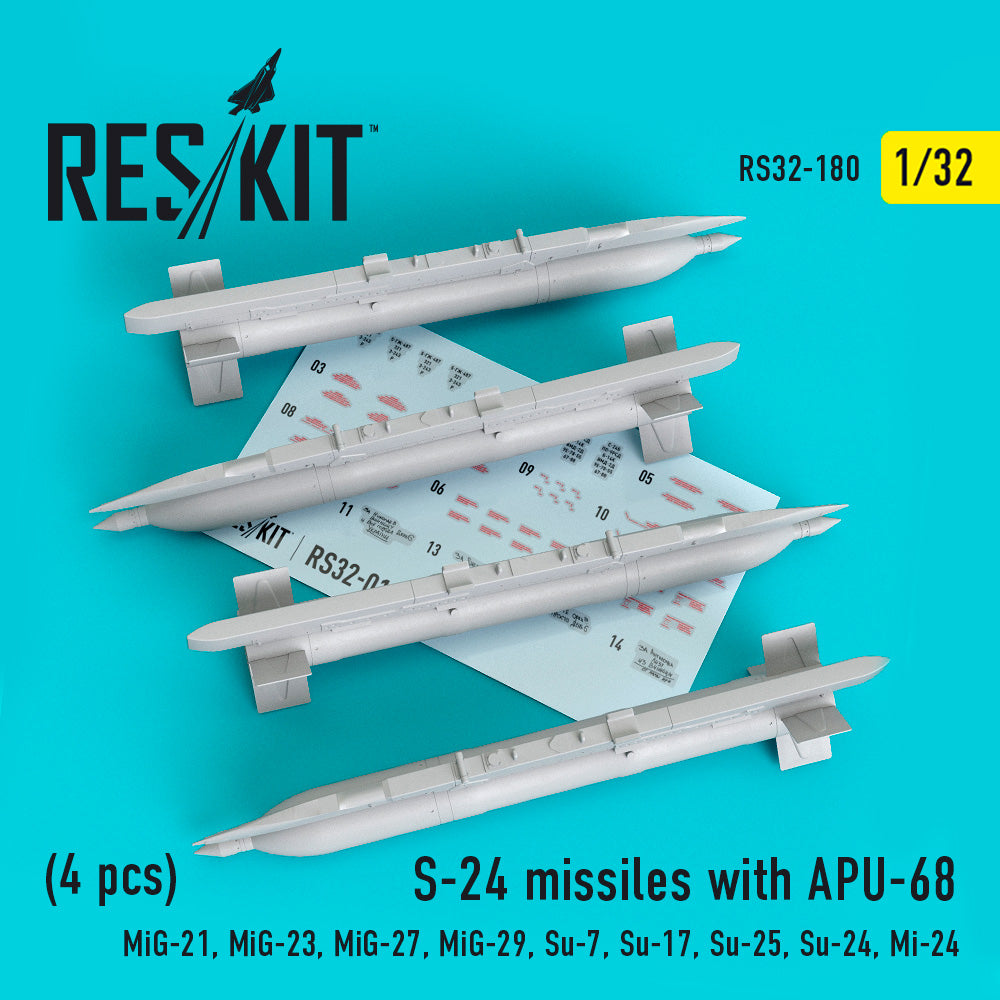 S-24 missiles with APU-68 (4 pcs) (MiG-21, MiG-23, MiG-27, Mikoyan MiG-29, Su-7, Su-17, Su-25, Su-24, Mi-24) (Reskit sold out March 2025)