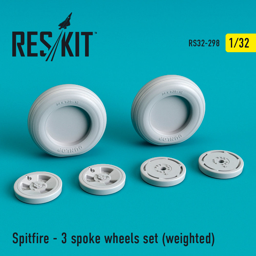 Supermarine Spitfire - 3 spoke wheels set ((with weighted effect) (ResKit sold out May 2026) ) (ResKit sold out May 2026) (designed to be used with Hasegawa, Hobby Boss, Revell and Tamiya kits) (ResKit sold out May 2026)