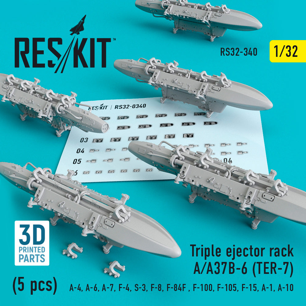 Triple Ejector Rack A/A37B-6 (TER-7) (5 pcs) (Douglas A-4, A-6, LTV A-7, McDonnell F-4, S-3,F-8, Republic F-84F, North-American F-100, Republic F-105F/F-105G Thunderchief, F-15, A-1, A-10) (1/32) (designed to be used with Trumpeter kits)