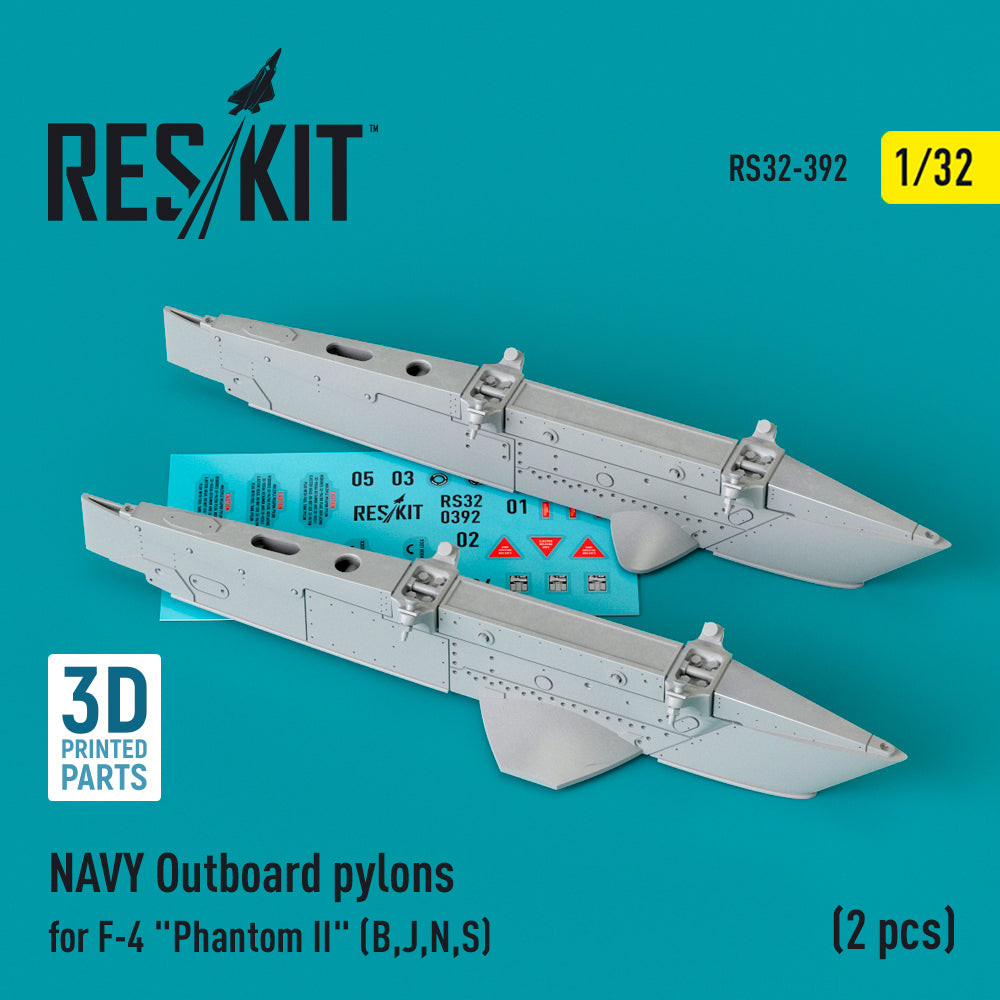 US NAVY Outboard pylons for McDonnell F-4 Phantom II (F-4B, F-4J, F-4N, F-4S) (2 pcs) (3D-Printed) (designed to be used with Tamiya kits)