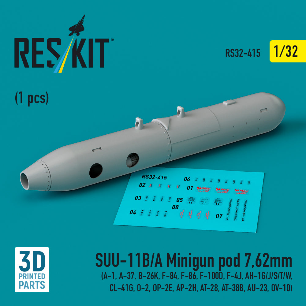 SUU-11B/A Minigun pod 7,62mm (1 pcs) (A-1, A-37, B-26K, Republic F-84, F-86, North-American F-100D Super Sabre , McDonnell F-4J, Bell AH-1G/J/S/T/W, CL-41G, O-2, OP-2E, AP-2H, AT-28, AT-38B, AU-23, North-American/Rockwell OV-10) (3D-Printed)
