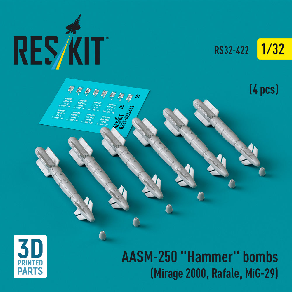 AASM-250 Hammer bombs (6 pcs) (Dassault_Mirage 2000, Rafale, MiG-29) (3D-Printed)