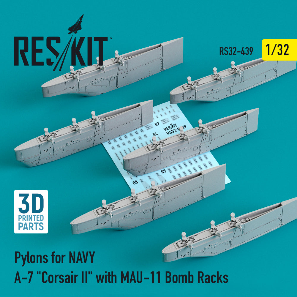 Pylons for NAVY LTV A-7D Corsair II with MAU-11 Bomb Racks (3D-Printed) (1/32) (designed to be used with Trumpeter kits)
