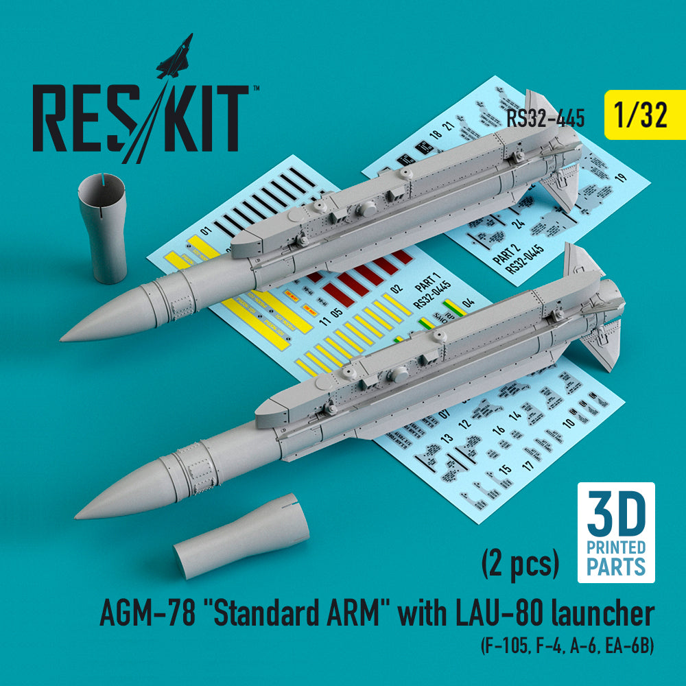 AGM-78 Standard ARM with LAU-80 launcher (2 pcs) (Republic F-105D/F-105G Thunderchief , McDonnell F-4, A-6, Grumman EA-6B ) (designed to be used with Trumpeter kits) 3D-Printed)