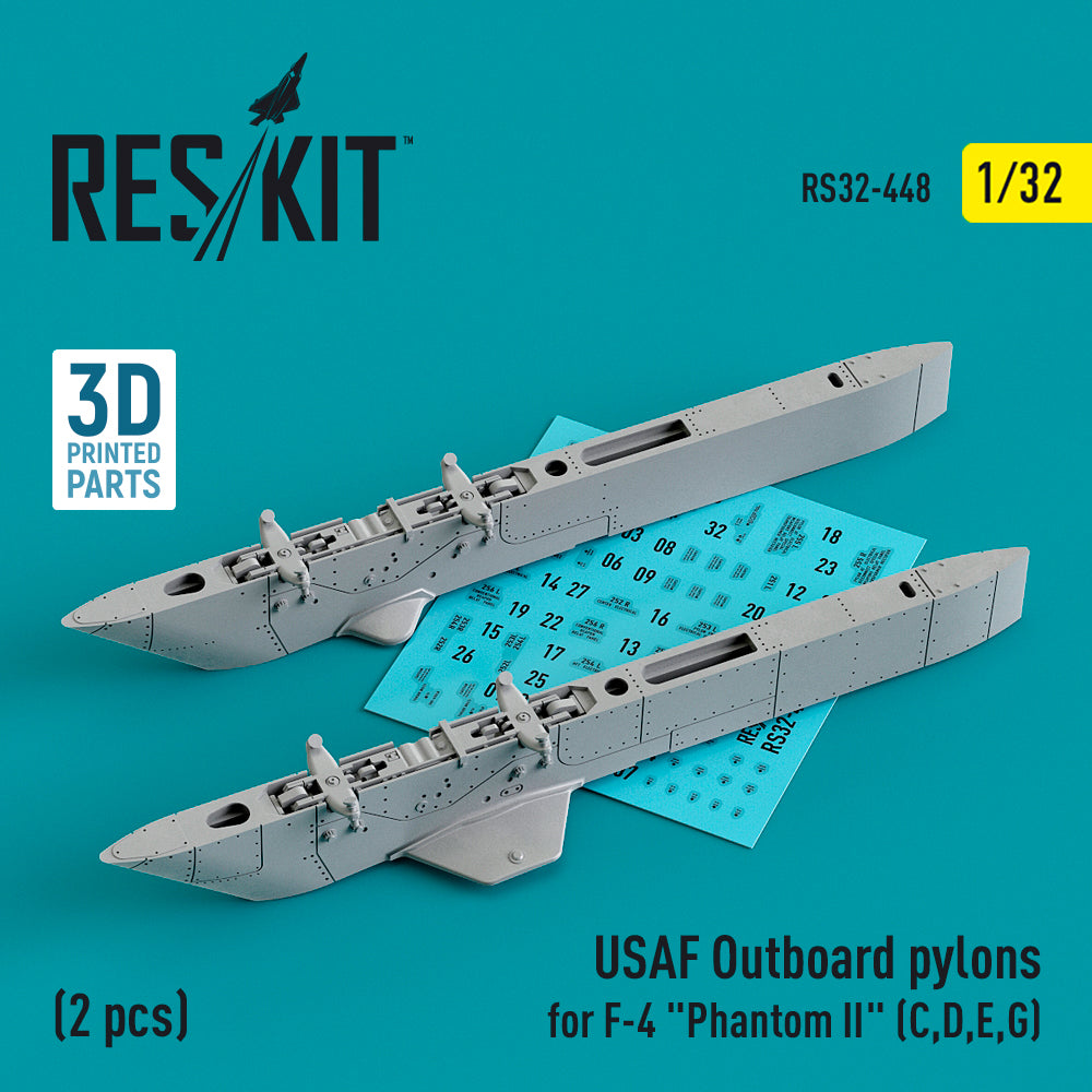 USAF Outboard pylons for McDonnell F-4 Phantom II (F-4C, F-4D, F-4E, F-4G) (2 pcs) (designed to be used with Tamiya kits) (3D-Printed)