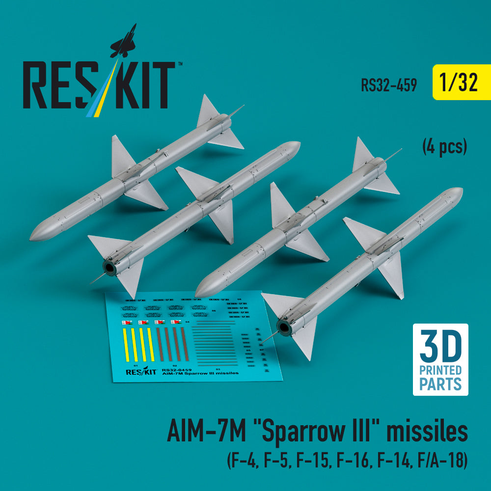AIM-7M Sparrow III missiles (4 pcs ) (McDonnell F-4, F-5, F-15, F-16, Grumman F-14, F/A-18) (3D-Printed)