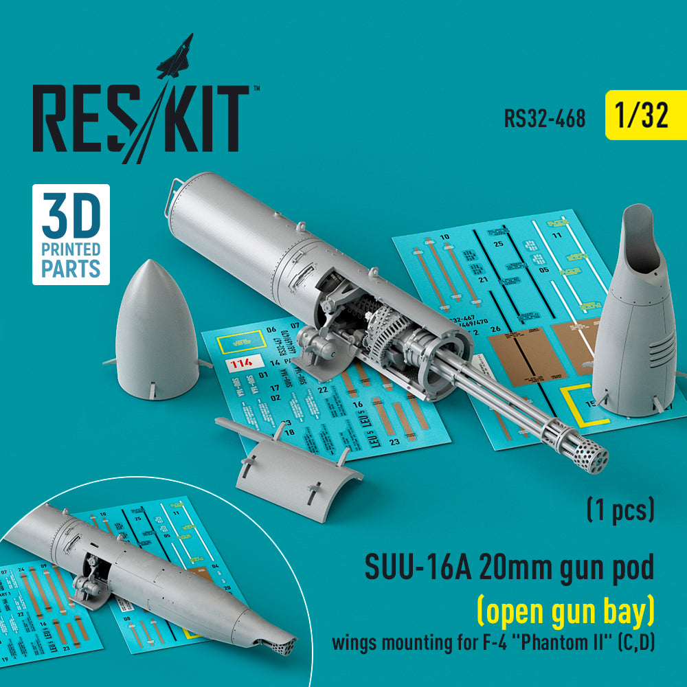 SUU-16A 20mm gun pod (open gun bay) wings mounting for F-4 Phantom II (C,D) (1 pc) (3D-Printed)