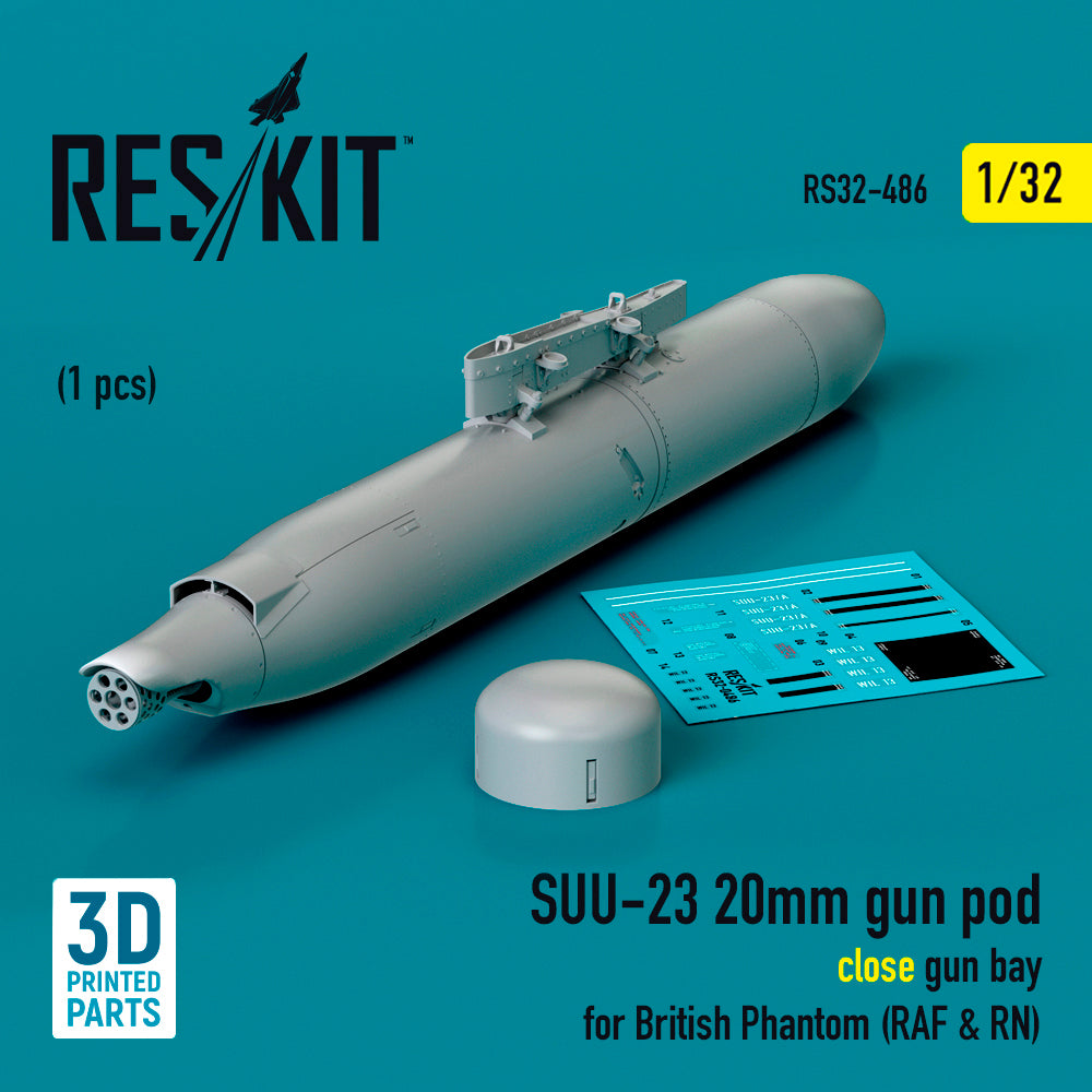 SUU-23 20mm gun pod (close gun bay) for British Phantom (RAF & RN) (1 pcs) (3D-Printed)