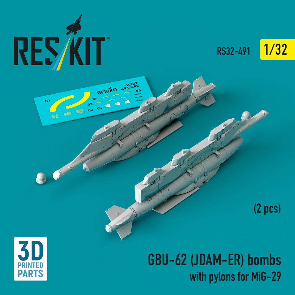 GBU-62 (JDAM-ER) bombs with pylons for MiG-29 (2 pcs) (3D-Printed)
