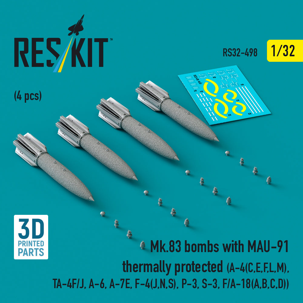 Mk.83 bombs with MAU-91 thermally protected (4 pcs) (Douglas A-4(C,E,F,L,M), Douglas TA-4F/J, A-6, LTV A-7E, McDonnell F-4J, F-4N, F-4S P-3, S-3, F/A-18(A,B,C,D)) (3D-Printed)